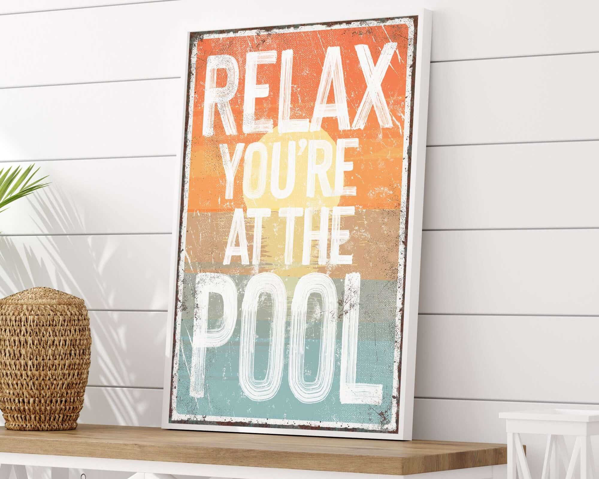 a picture of a sign that says relax you're at the pool