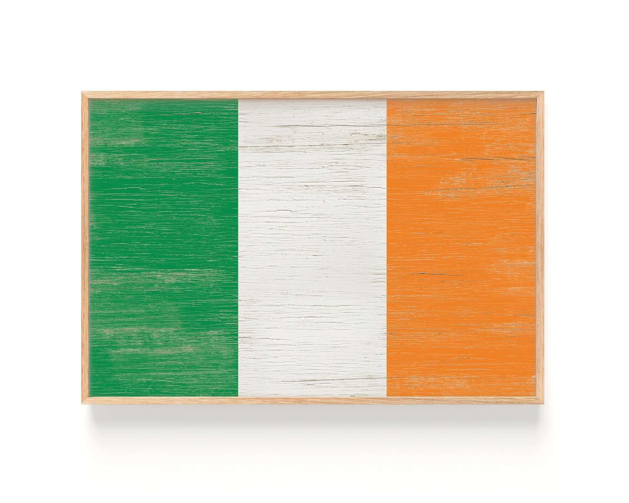 a wooden frame with a flag of ireland painted on it