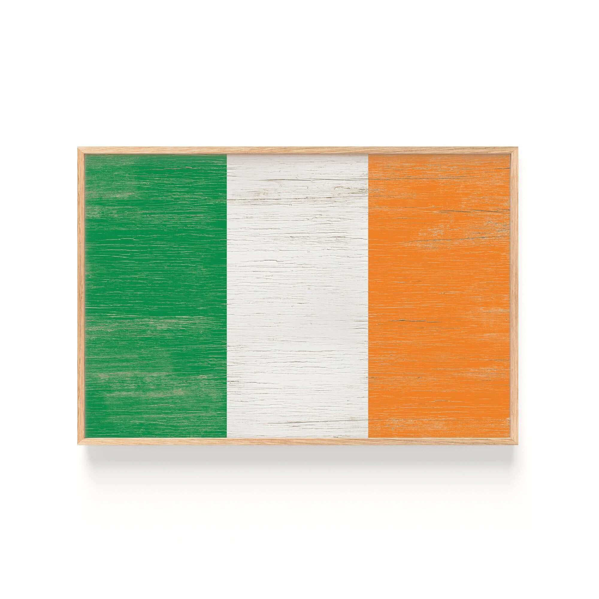 a wooden frame with a flag of ireland painted on it