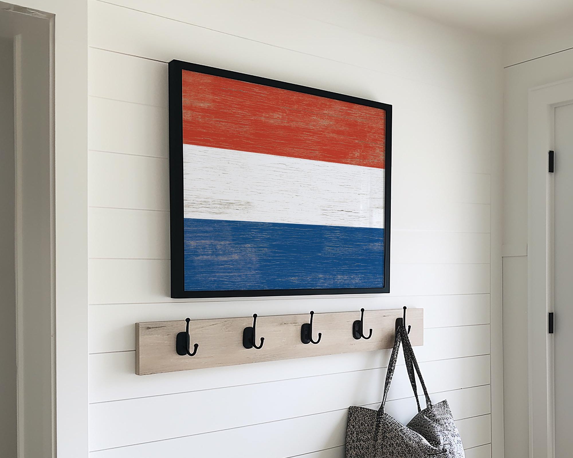 a picture of a flag hanging on a wall