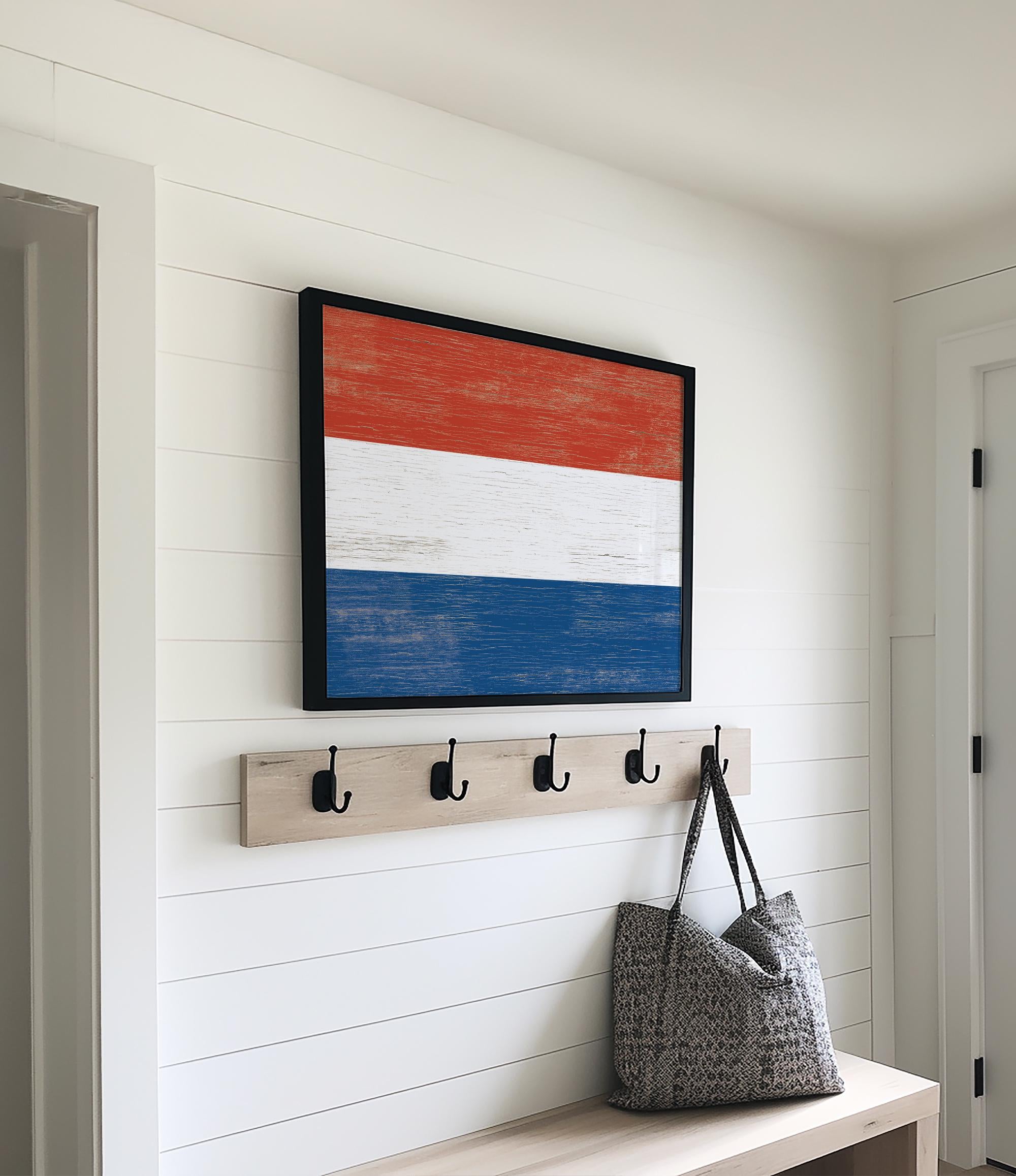 a picture of a flag hanging on a wall