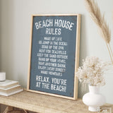 a picture of a beach house rules sign on a shelf