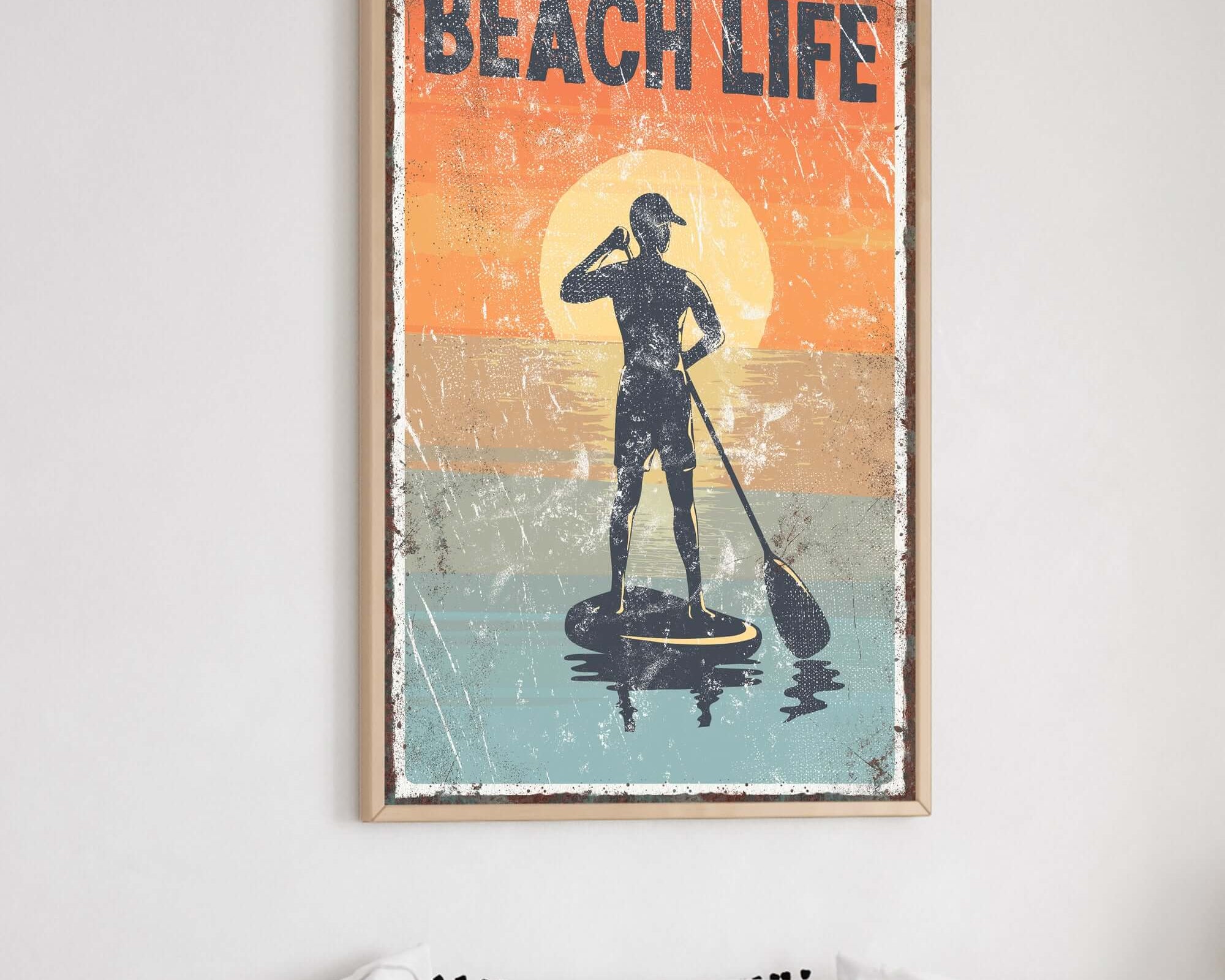 a picture of a man on a surfboard in a bedroom
