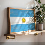 a picture of the flag of argentina on a shelf