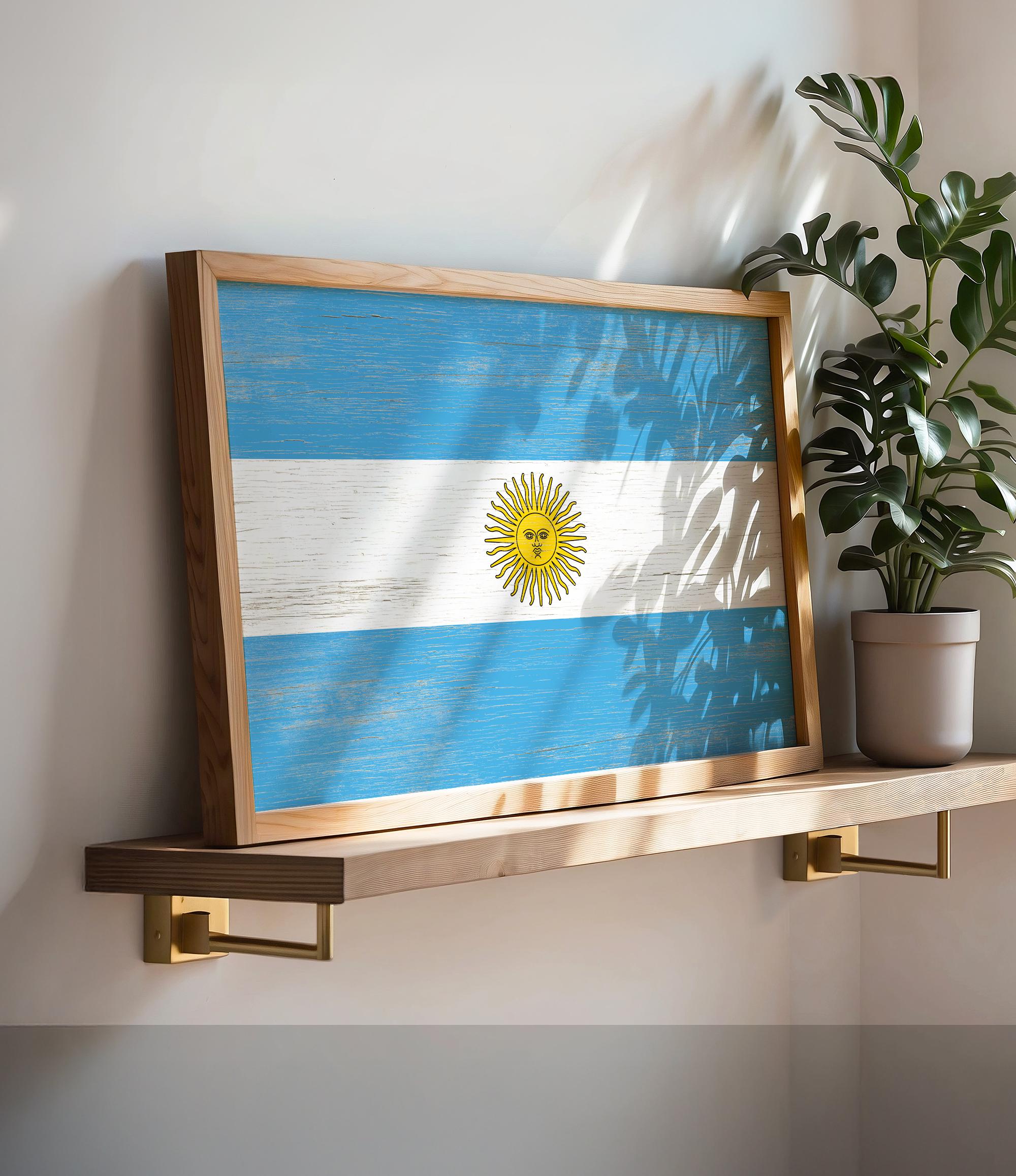 a picture of the flag of argentina on a shelf