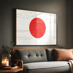 a living room with a couch and a painting on the wall