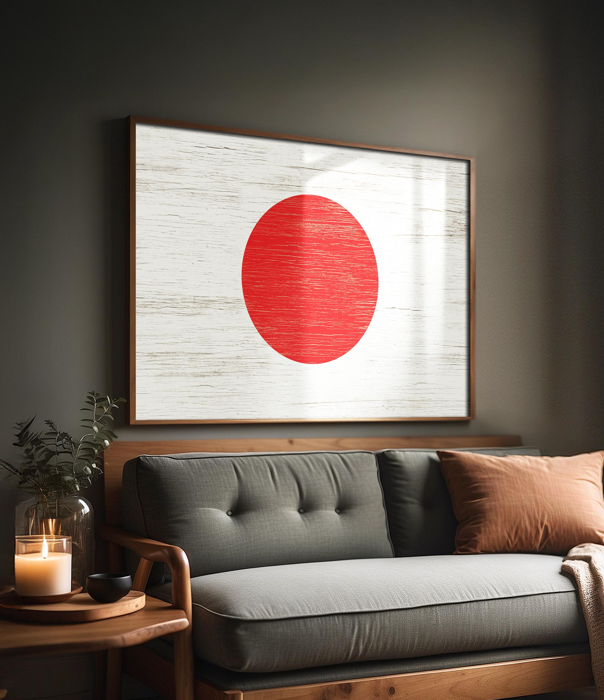 a living room with a couch and a painting on the wall