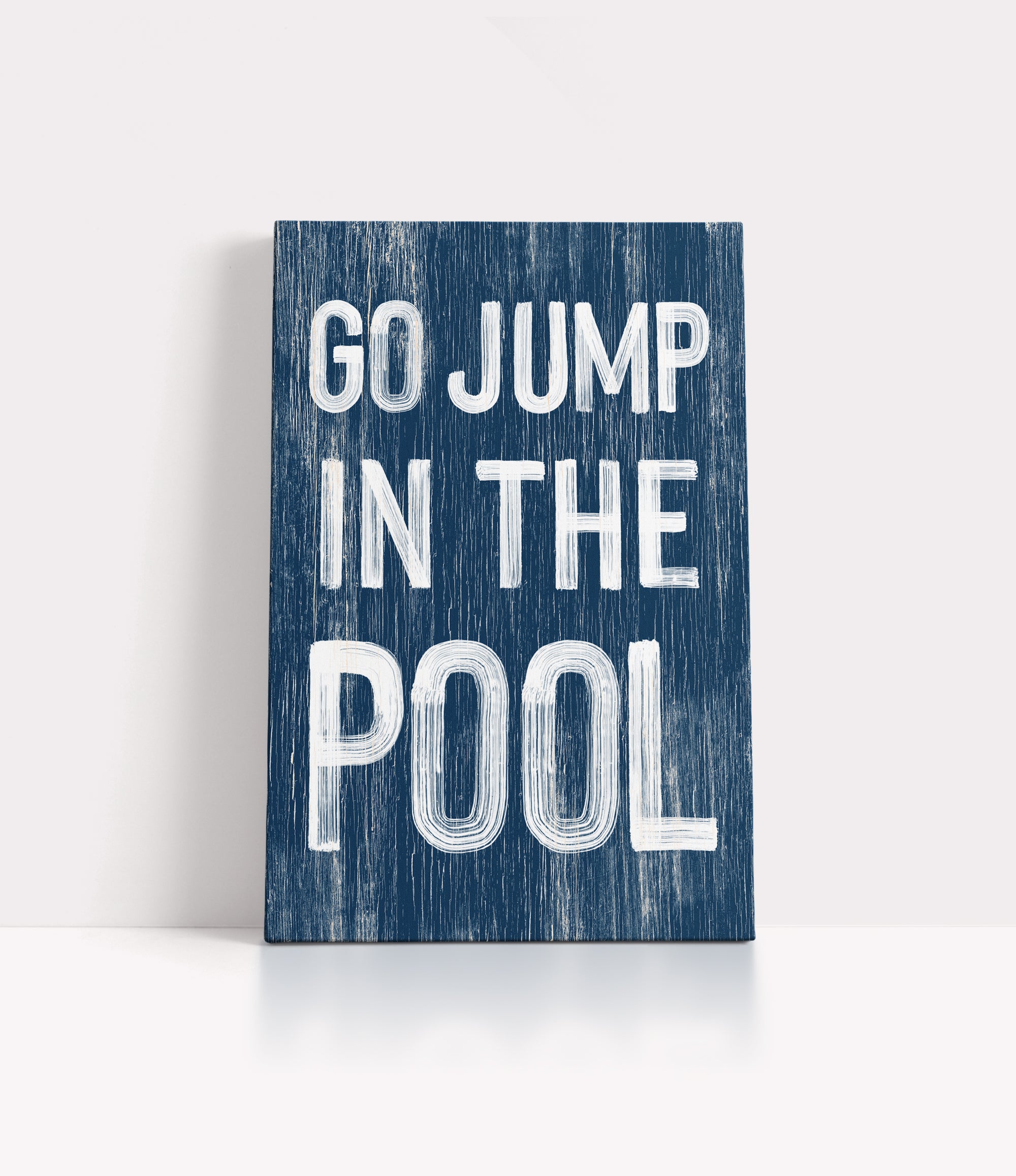 a wooden sign that says go jump in the pool