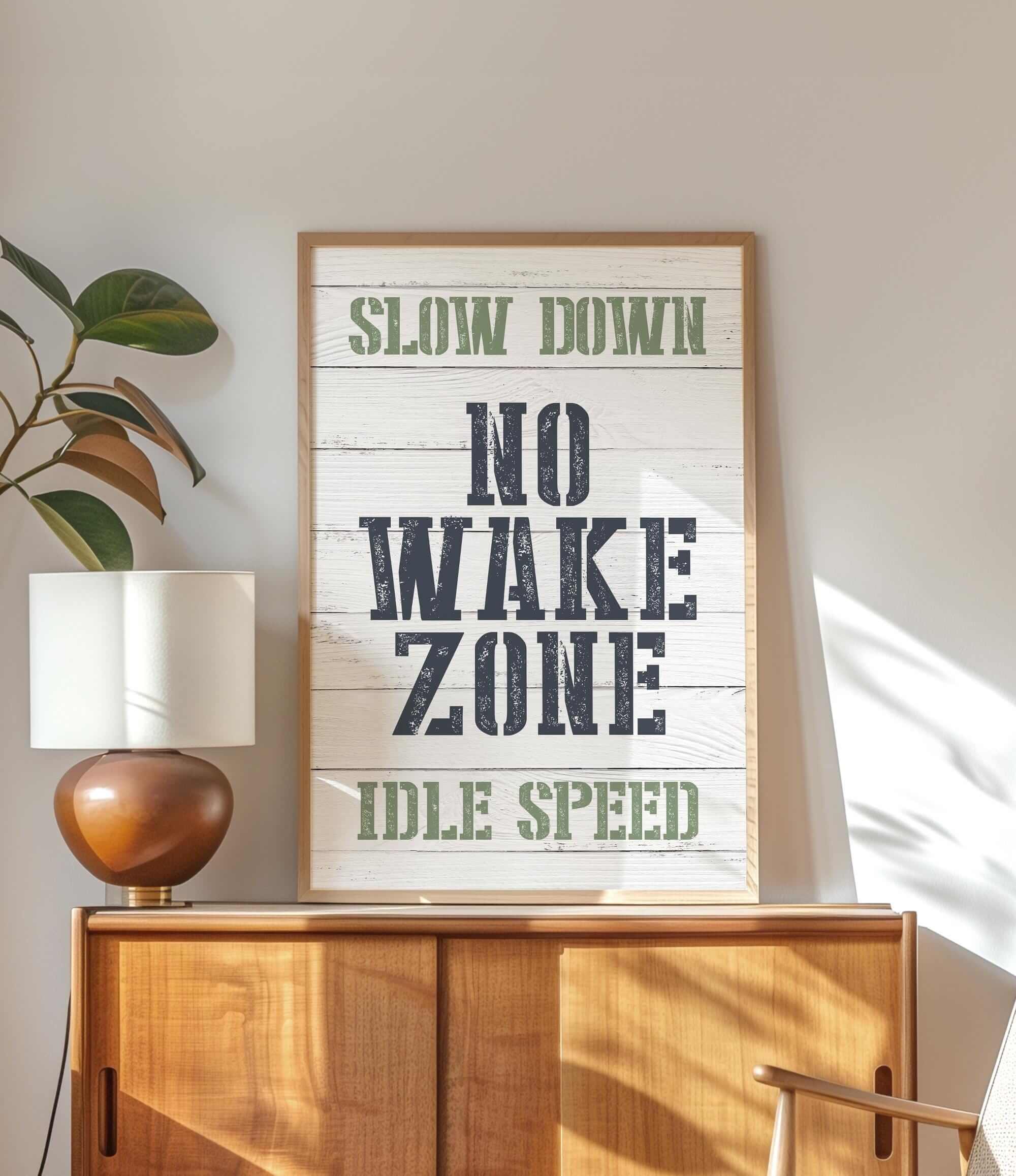 a poster on a wall above a dresser
