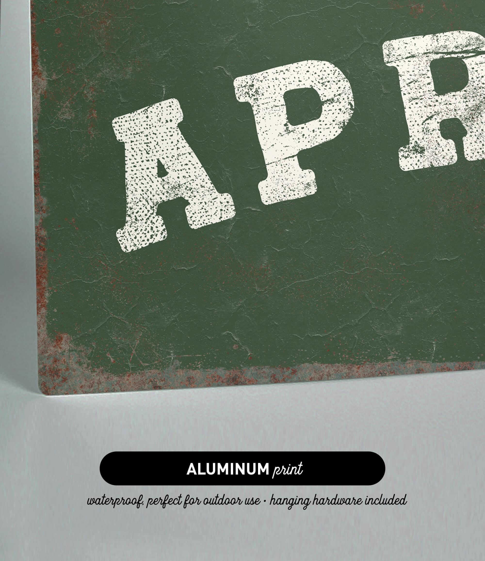 The image is an aluminum print with the text "APR" printed on it.