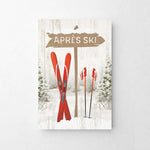 a picture of skis and a sign on a wall