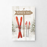 a picture of skis and a sign on a wall