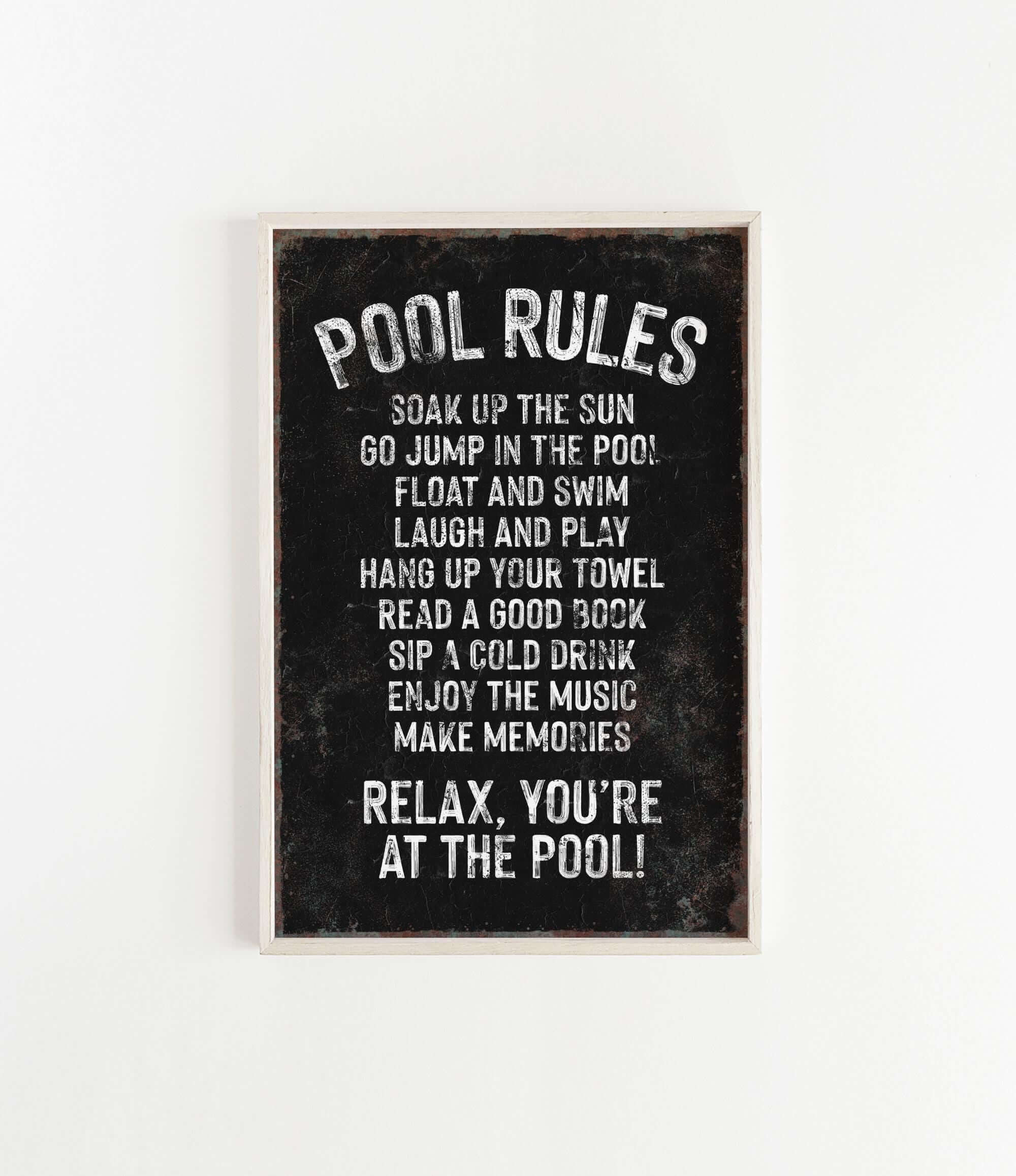 a black and white picture of a pool rules sign