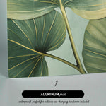 The image is an aluminum print featuring a close-up view of a leaf with intricate patterns and textures.