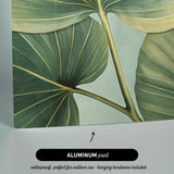 The image is an aluminum print featuring a close-up view of a leaf with intricate patterns and textures.