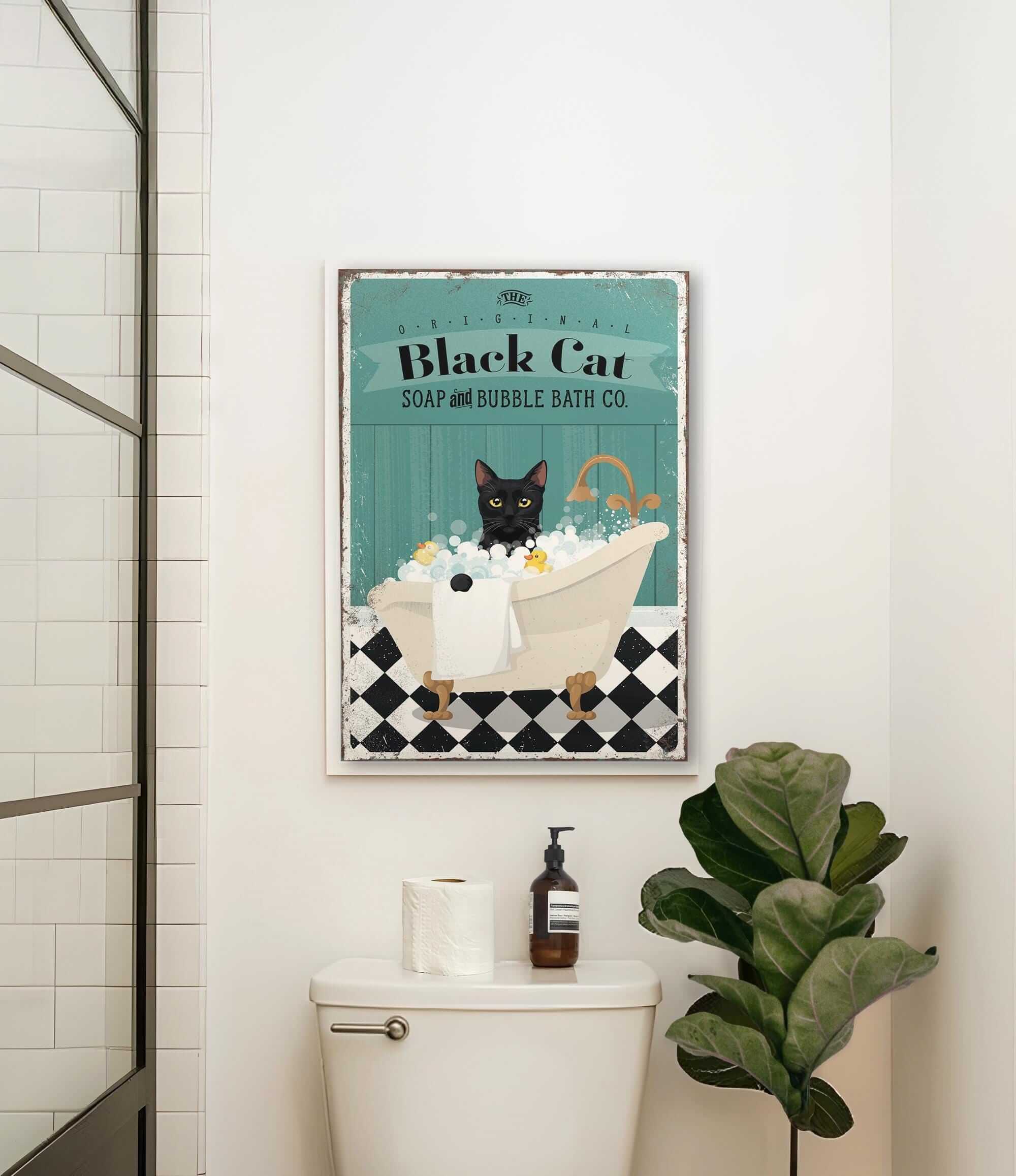 a bathroom with a toilet and a poster on the wall