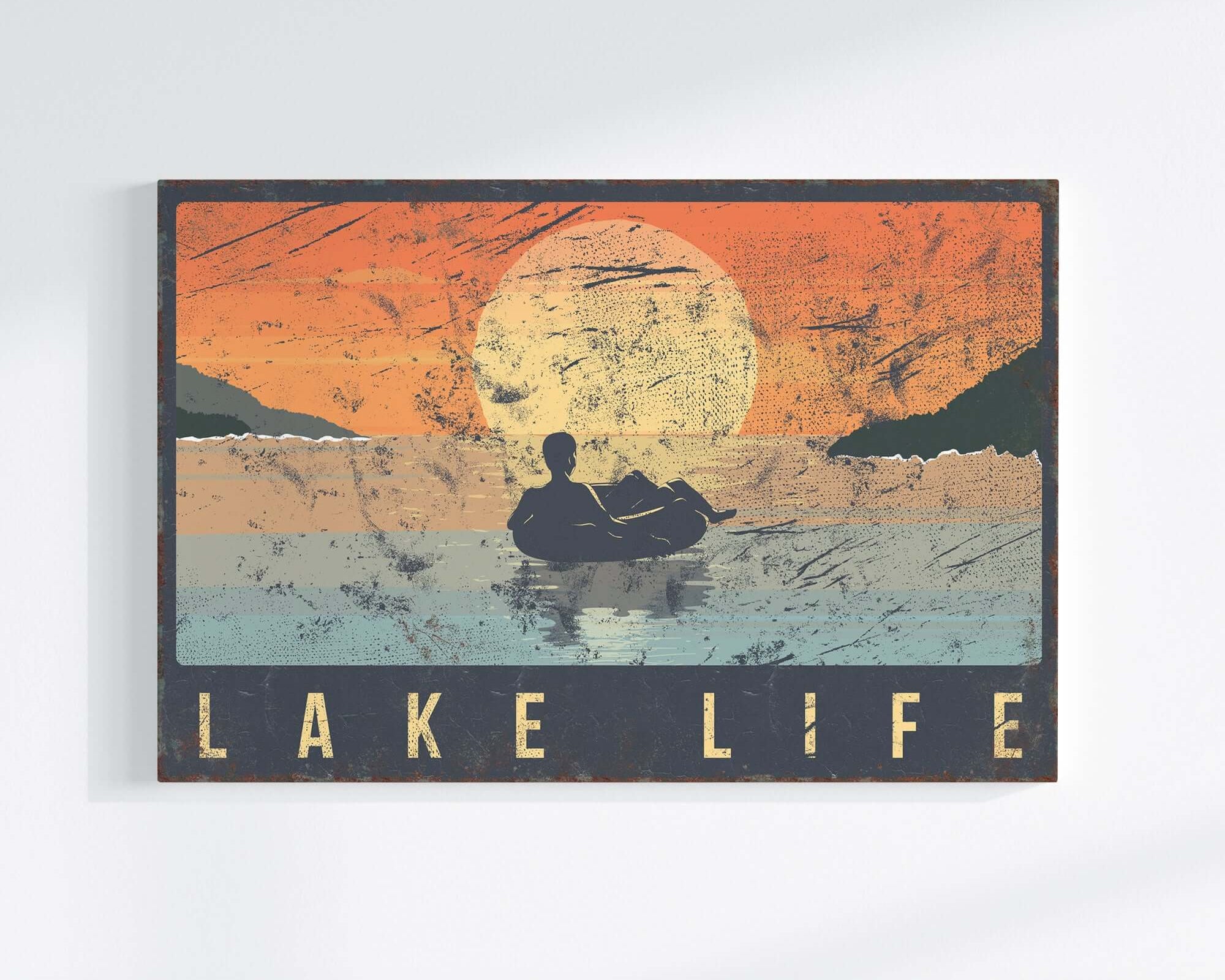 a picture of a man in a boat on a lake