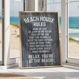 A sign on a beach house window that lists the rules for guests to follow while at the beach.