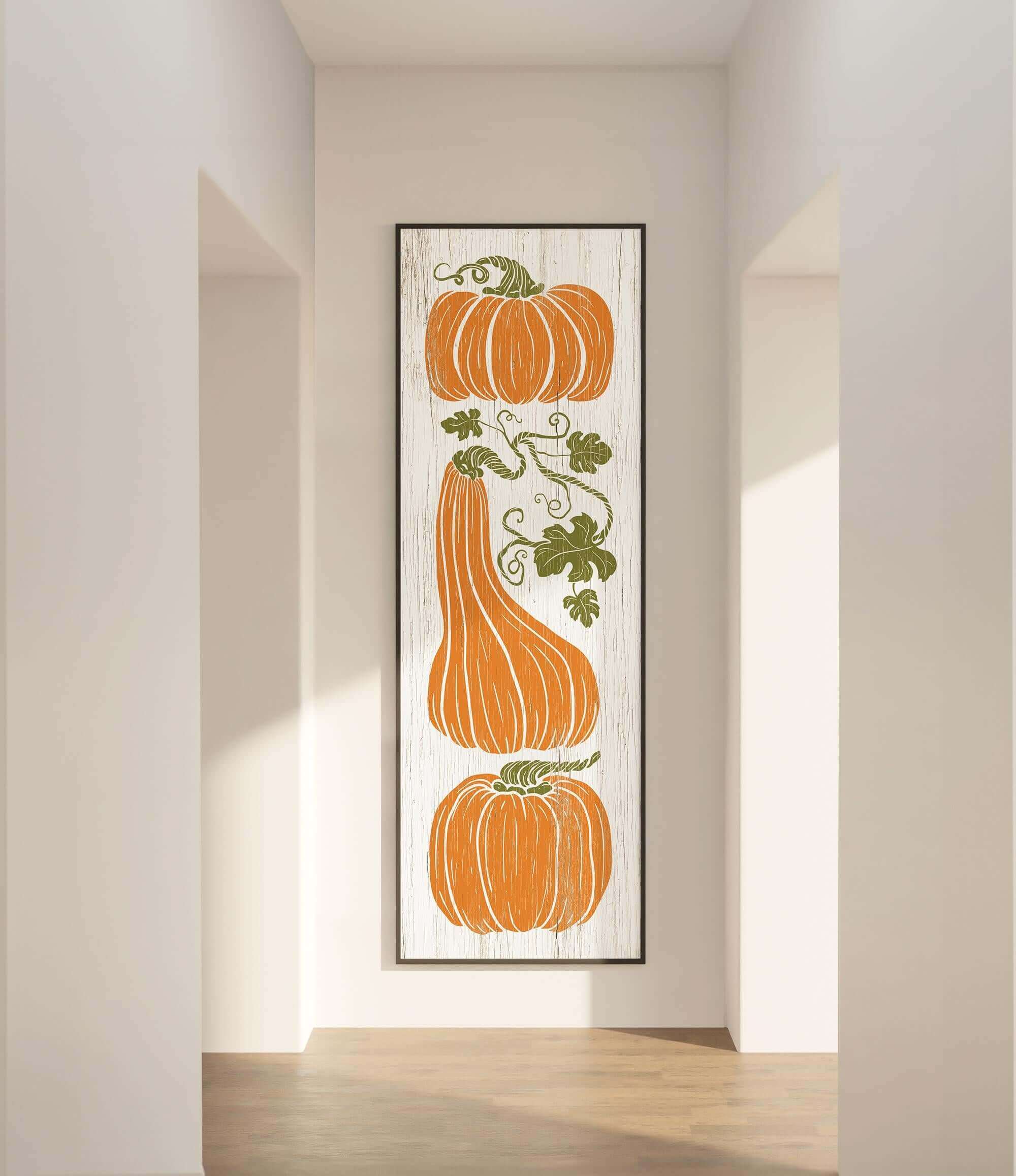 a painting of pumpkins hanging on a wall