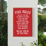 a picture of a pool rules sign hanging on a wall