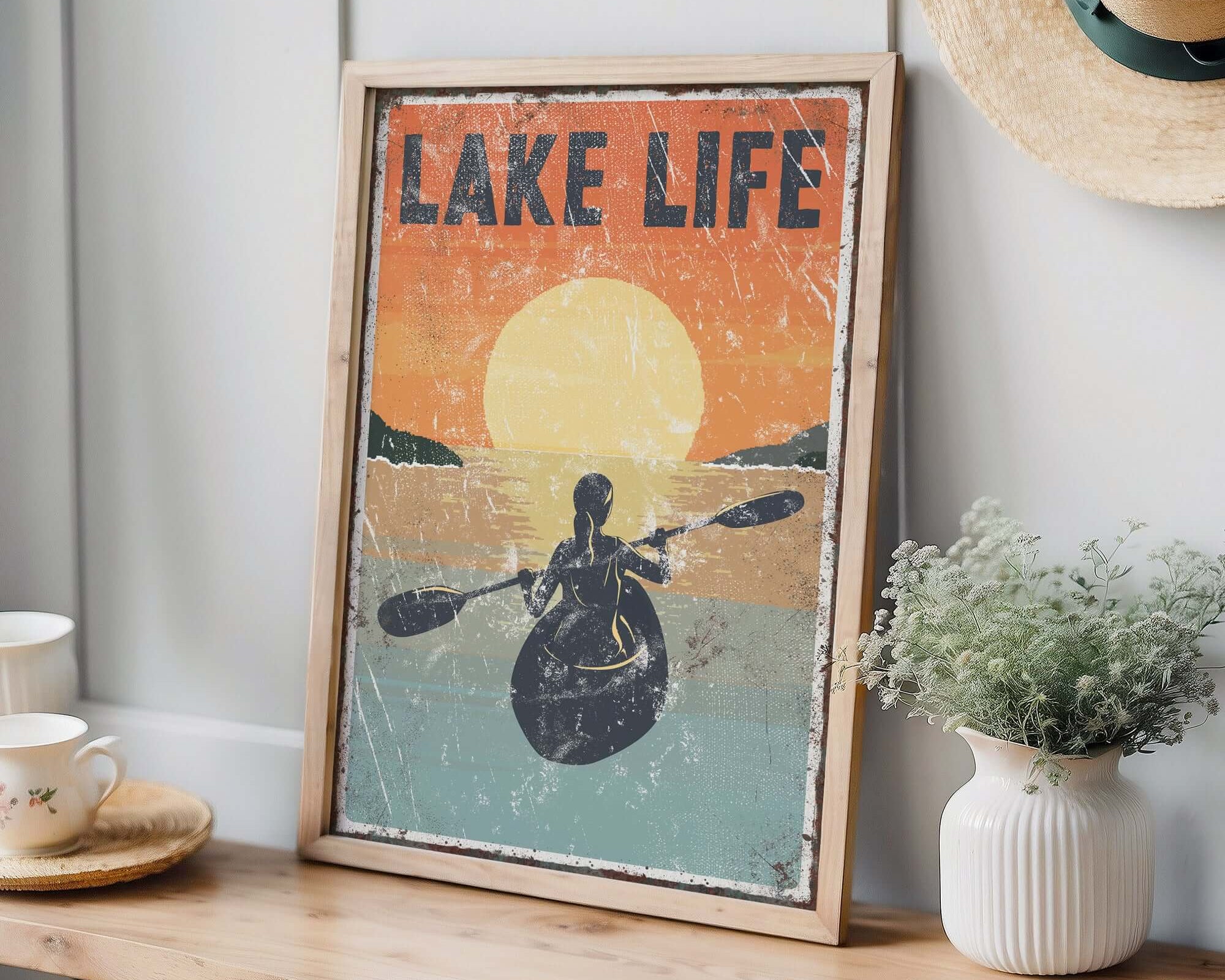 a picture of a person in a kayak on a table