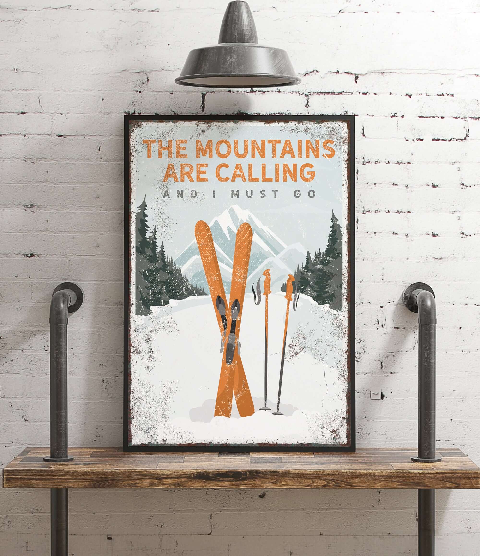 a picture of a ski poster hanging on a wall