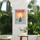 a poster of a person in a kayak in a tropical setting