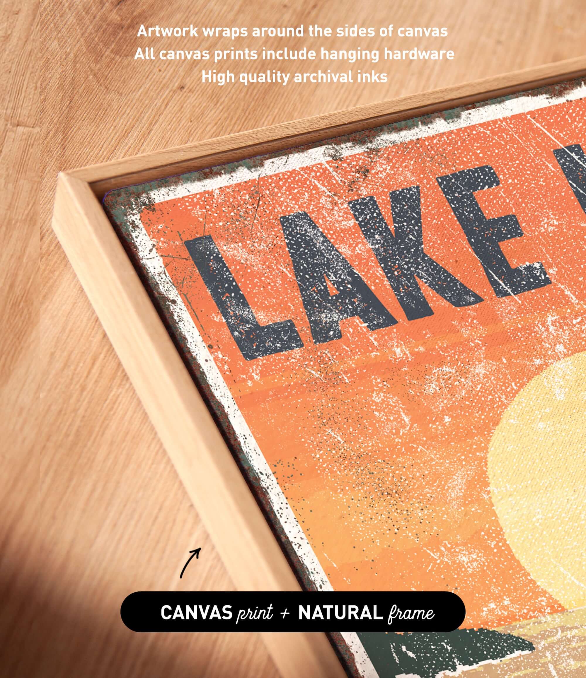 a picture of a lake view sign on a wooden frame