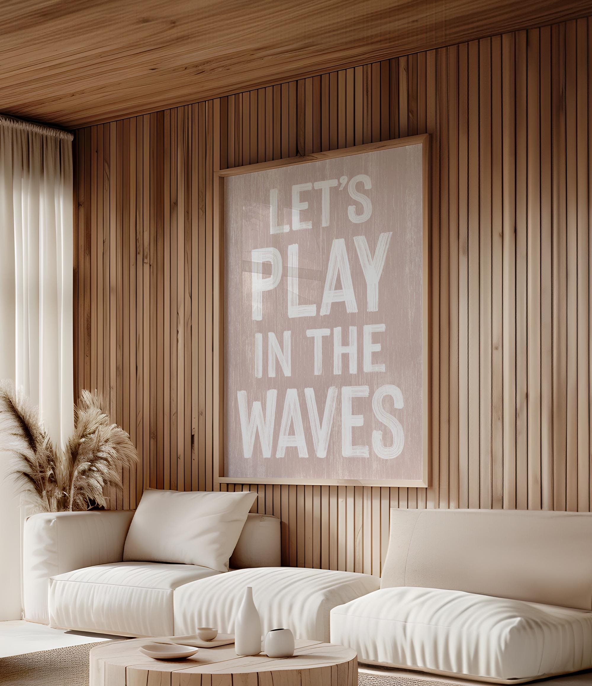 a living room filled with furniture and a large poster