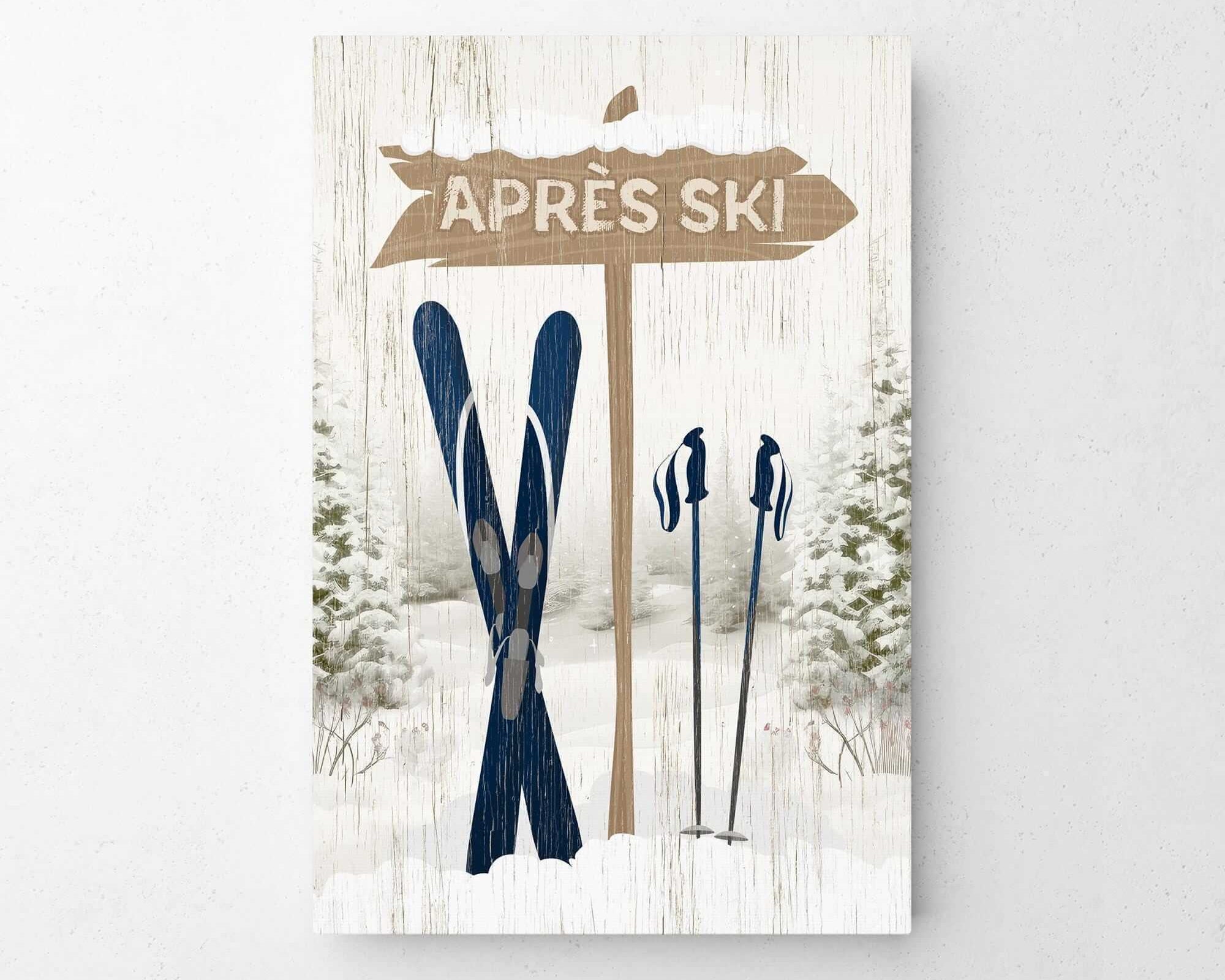 a picture of skis and a sign that says apres ski