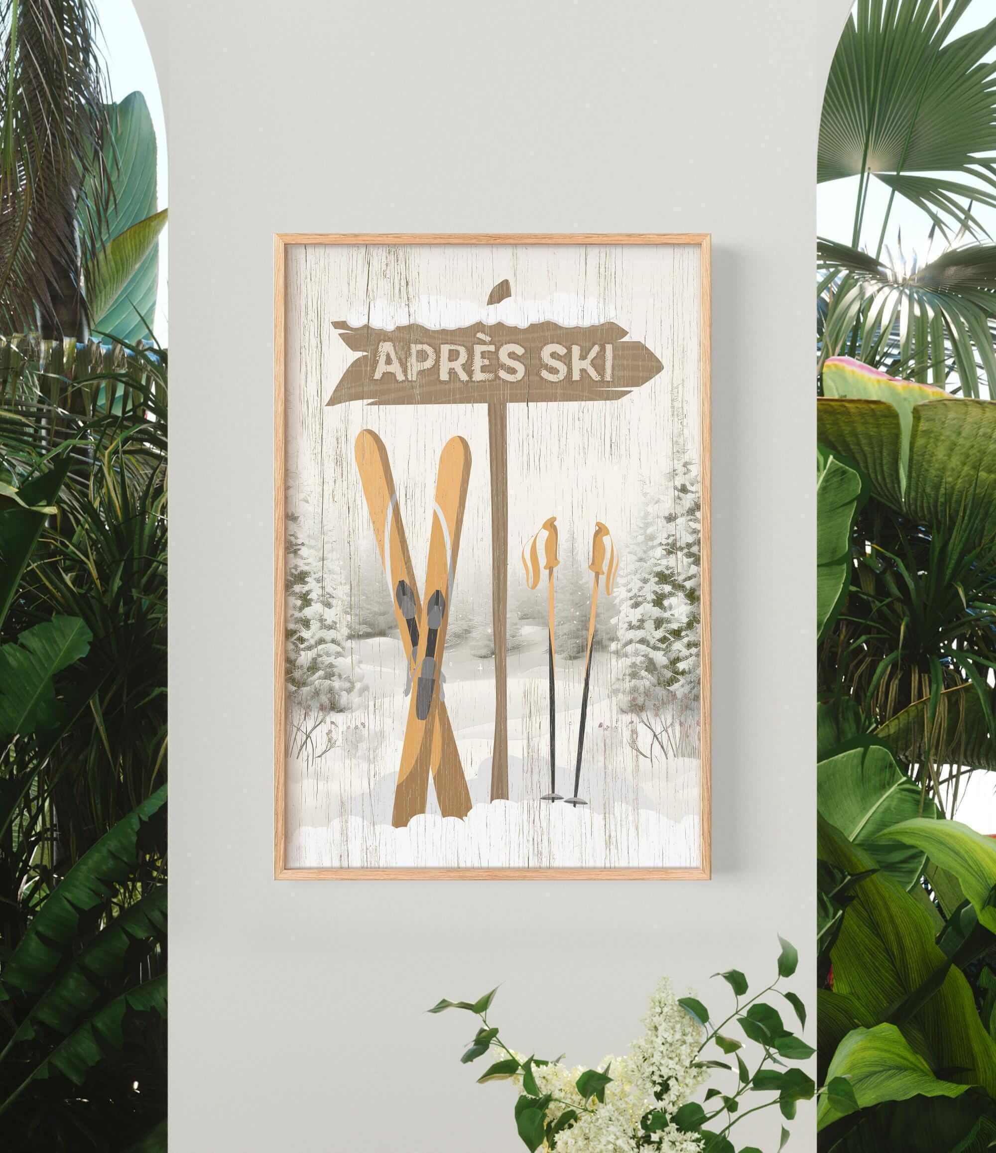 a picture of skis hanging on a wall