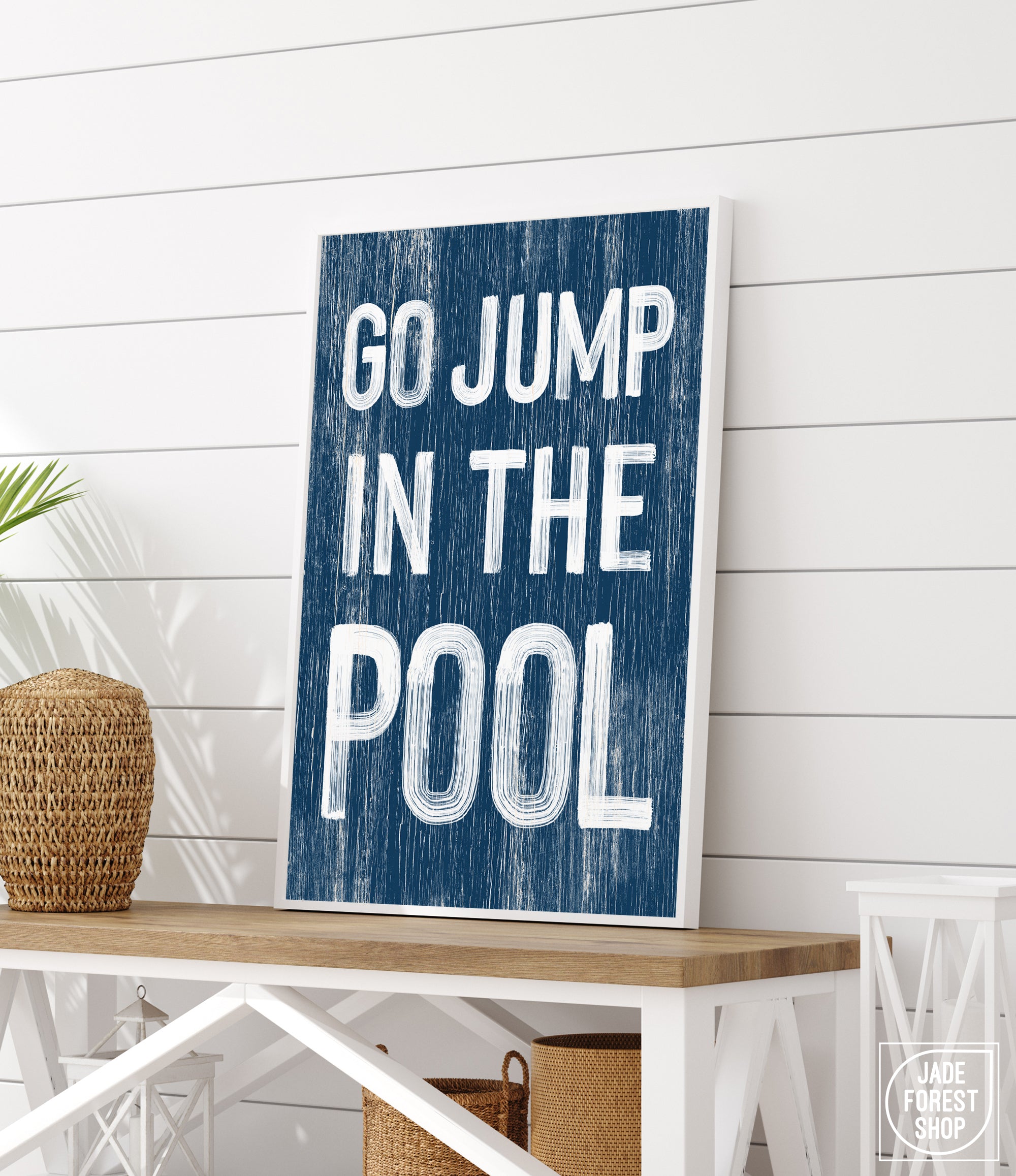 a sign that says go jump in the pool