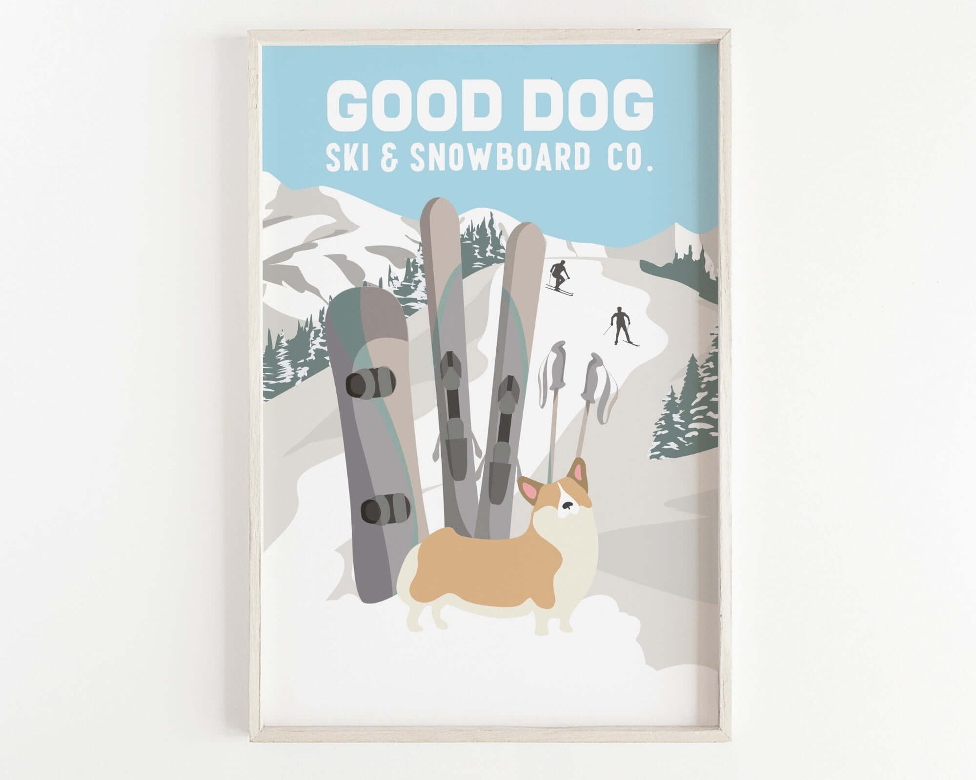 a picture of a picture of a dog and skis