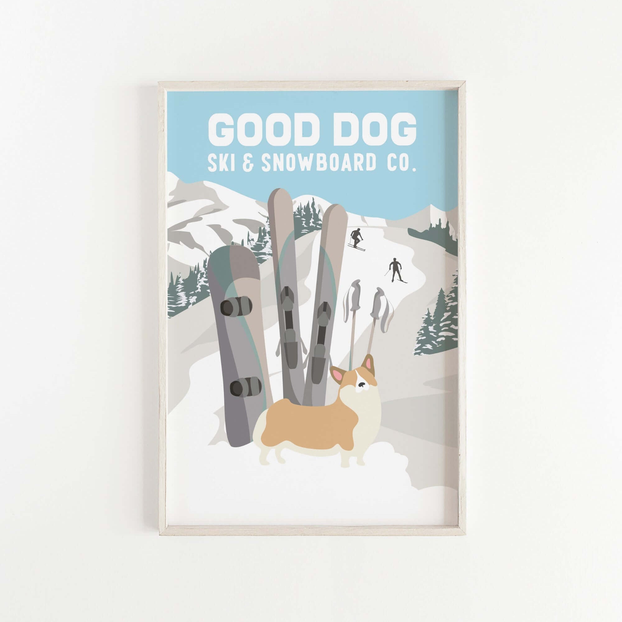 a picture of a picture of a dog and skis