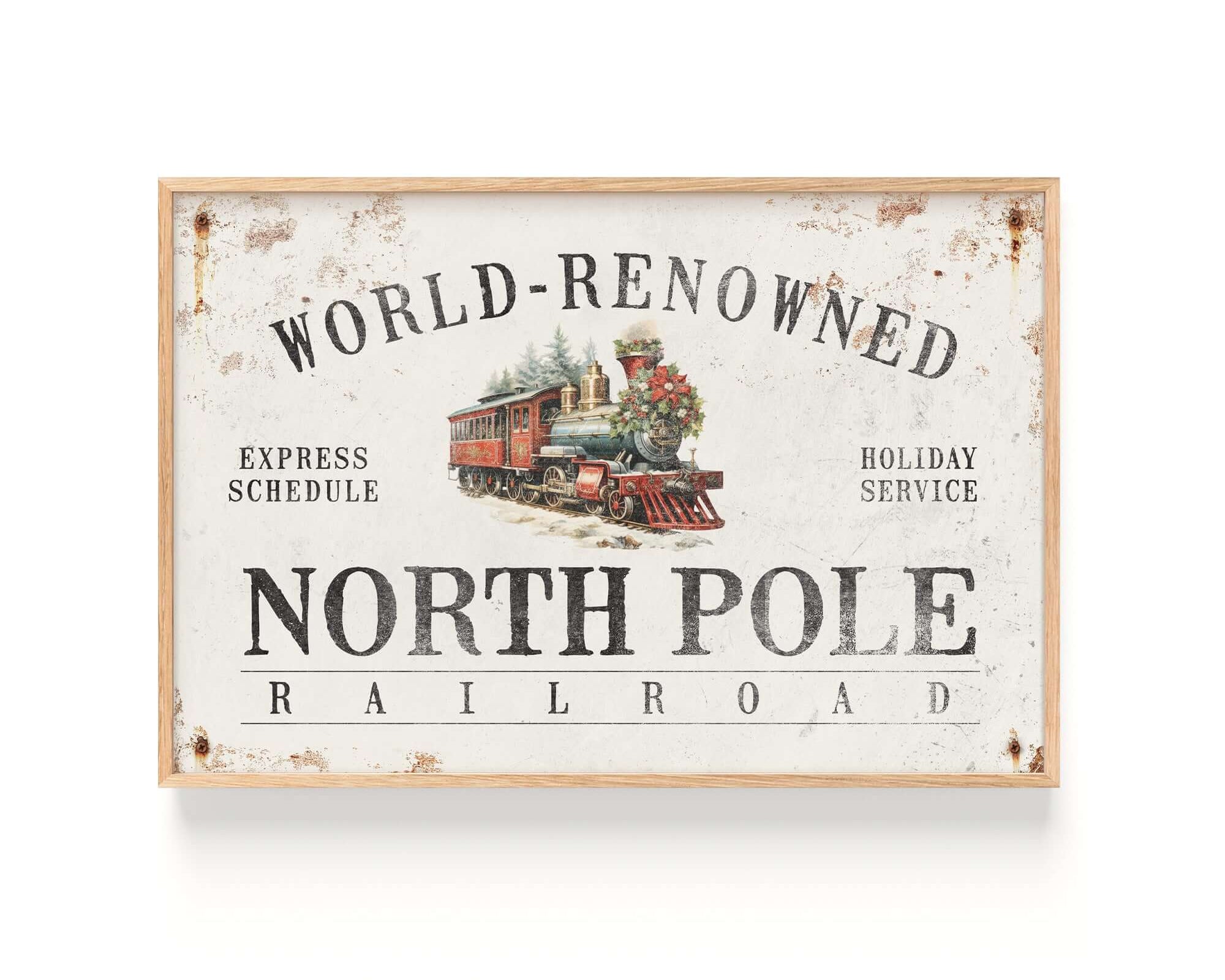 a sign that says world - renoned north pole railroad road