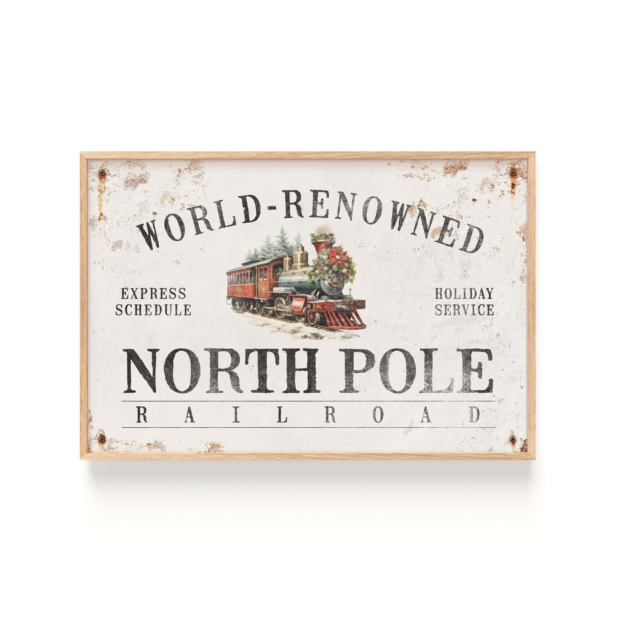 a sign that says world - renoned north pole railroad road