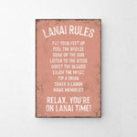 a sign that reads lanai rules on a white wall