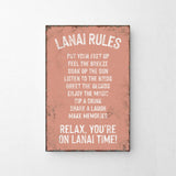 a sign that reads lanai rules on a white wall