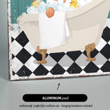 The image is an illustration of a bathtub filled with bubbles, featuring a rubber duck and a towel.