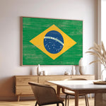 a room with a table, chairs and a painting on the wall
