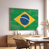a room with a table, chairs and a painting on the wall