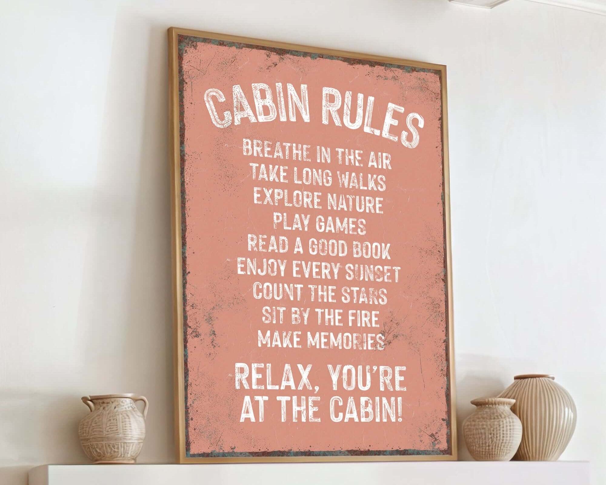 a picture of a fireplace with a sign above it