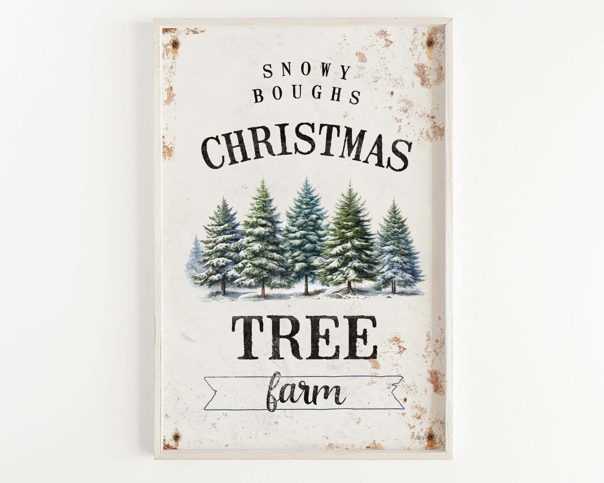 a christmas tree farm sign hanging on a wall
