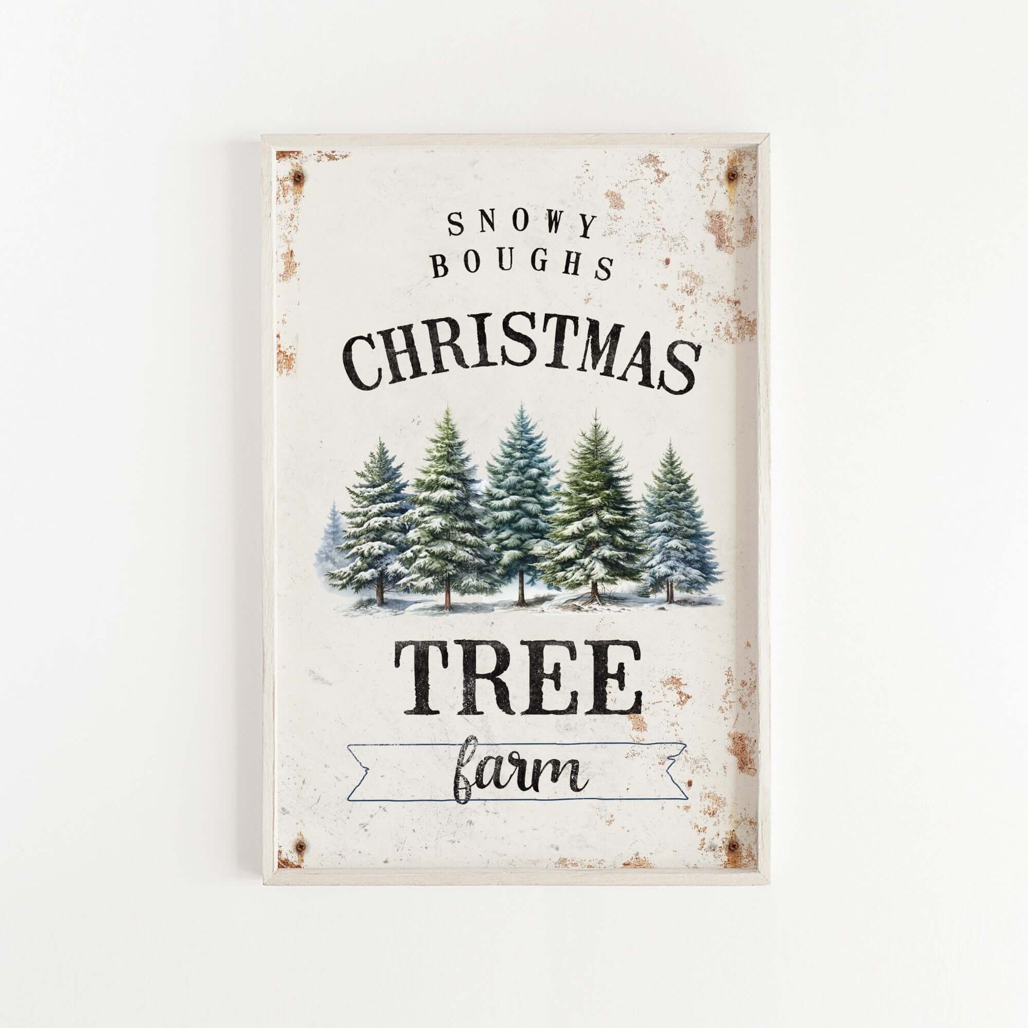 a christmas tree farm sign hanging on a wall