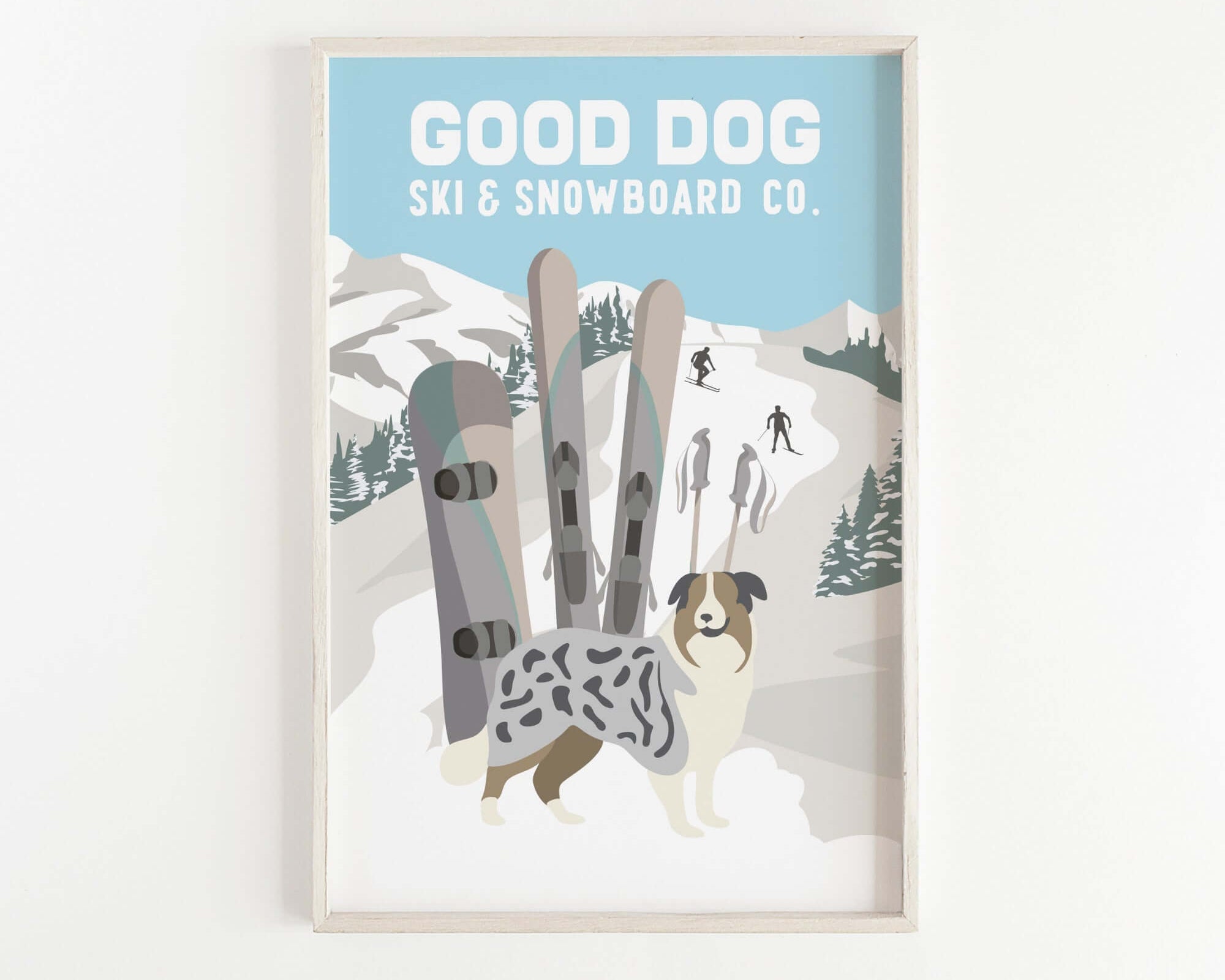 a picture of a ski and snowboard poster hanging on a wall