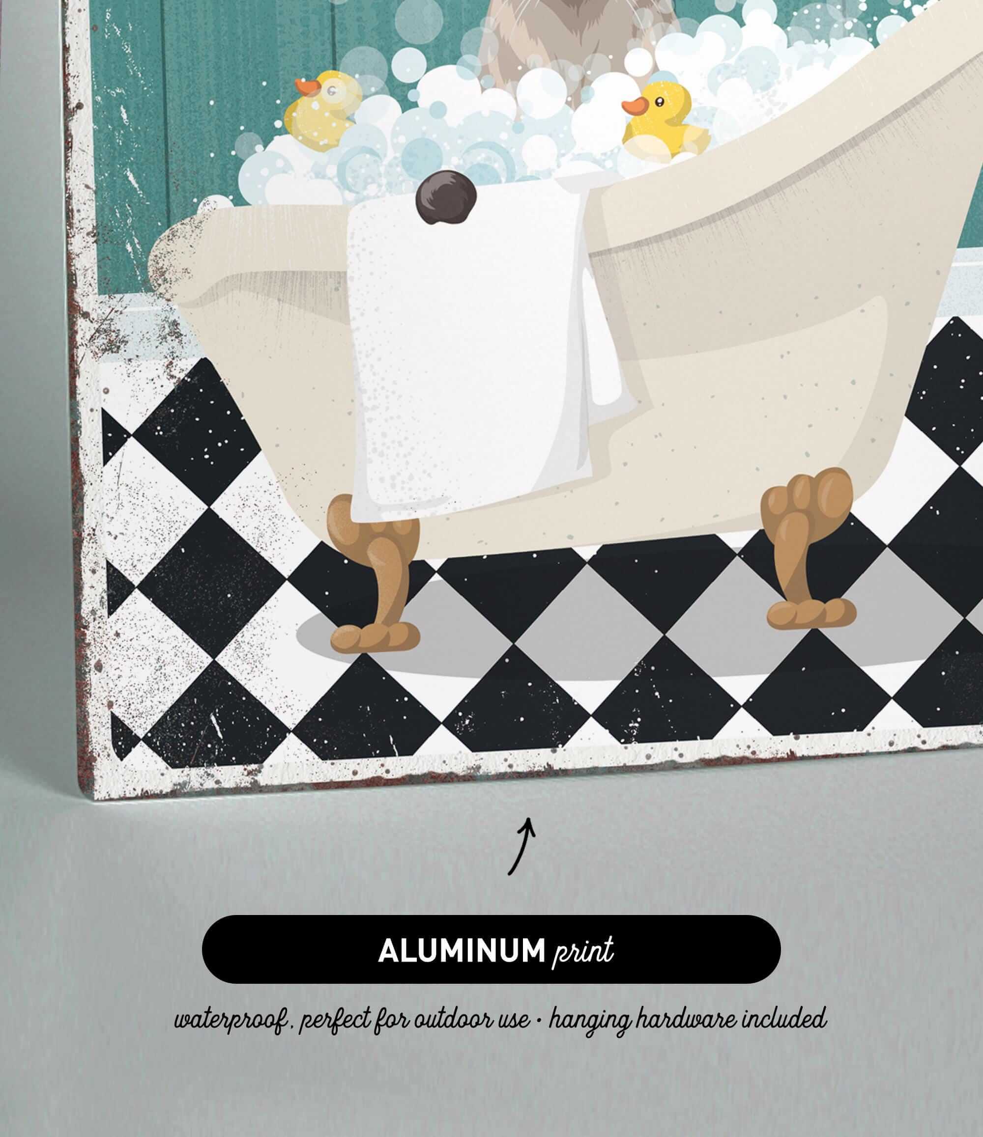 The image is an illustration of a bathtub filled with bubbles, featuring a rubber duck and a towel.