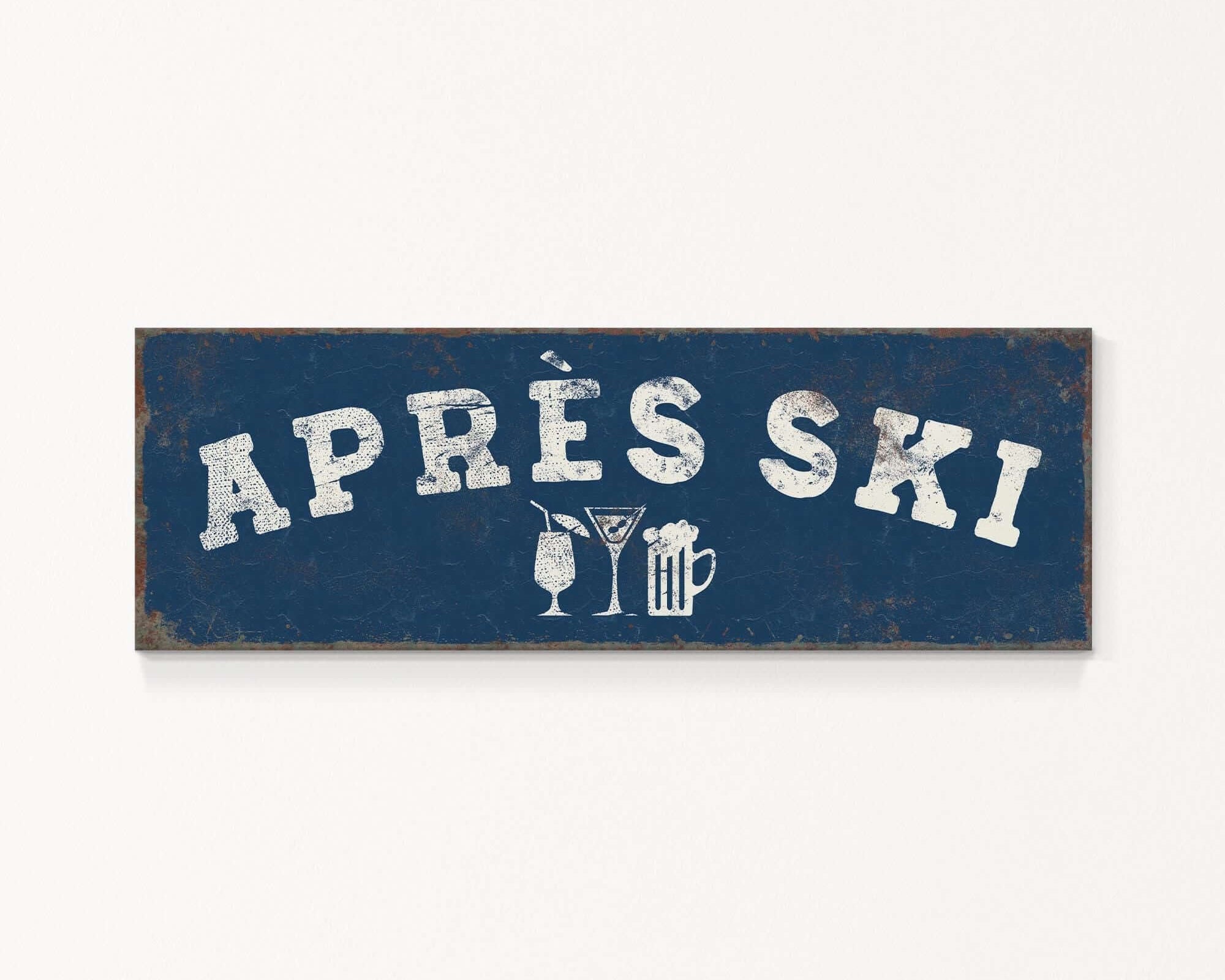 A blue rectangular sign with the text "APRÈS SKI" in white letters.