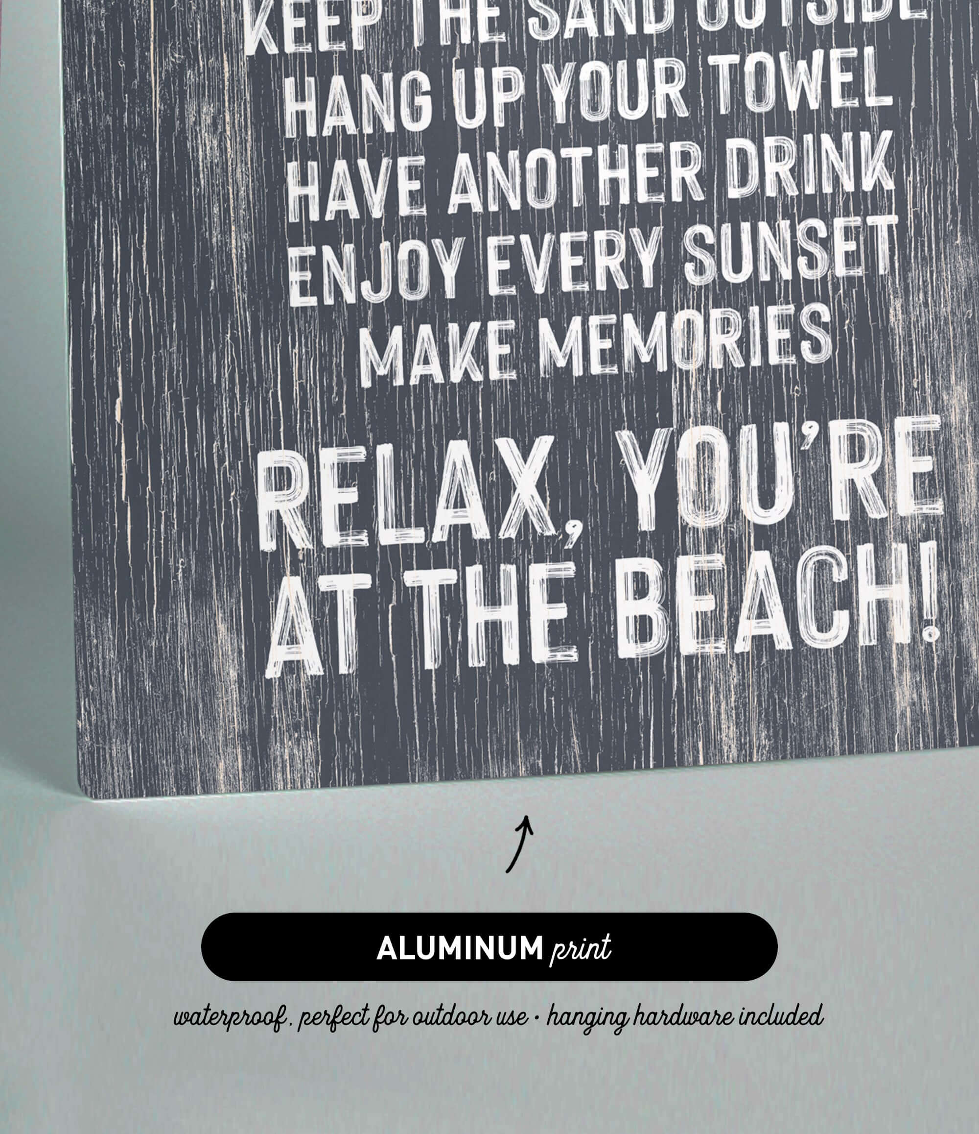 a textured background with a message encouraging relaxation and enjoyment at the beach.