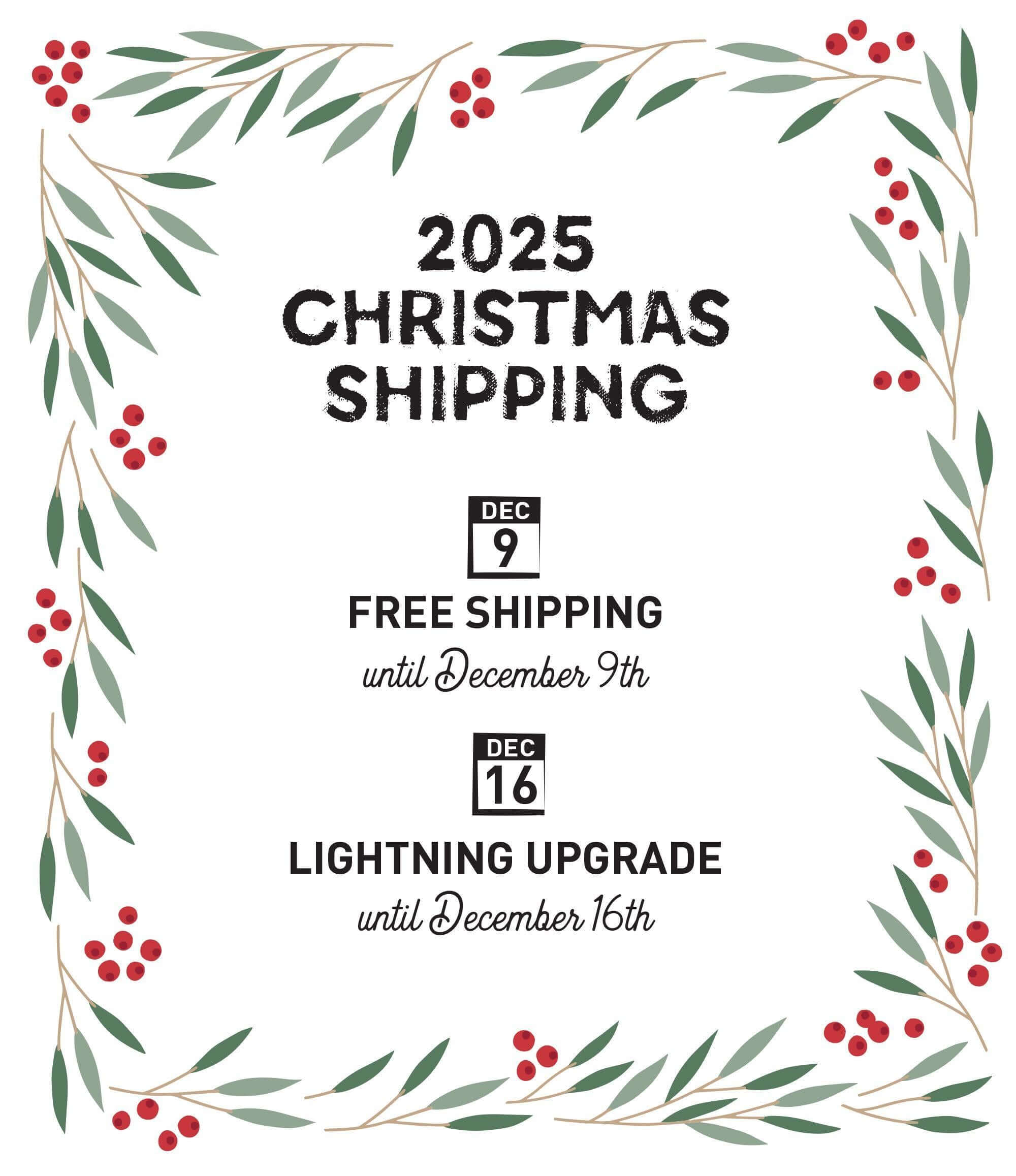 a christmas sale sign with holly branches and red berries