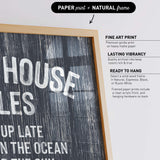 The image is a poster with the phrase "HOUSE IN THE OCEAN UP ON THE SUN" written on it.